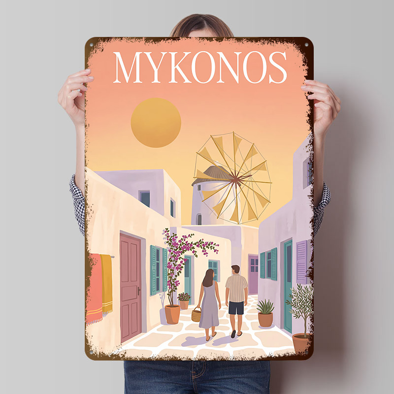 Vintage Gaming Accessories - Poster Logam Mykonos Yunani Seni Dinding